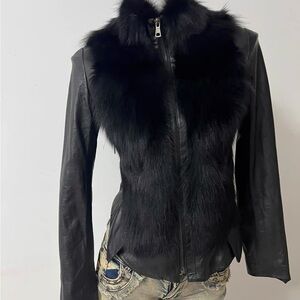Black Fur-Trimmed Leather Jacket